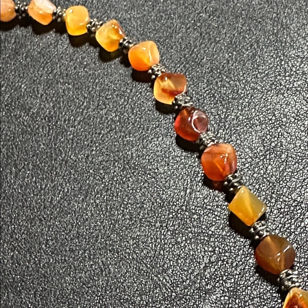 Cornelian Polished Stones With Bakelite Focal Point Large Bead Vintage Necklace